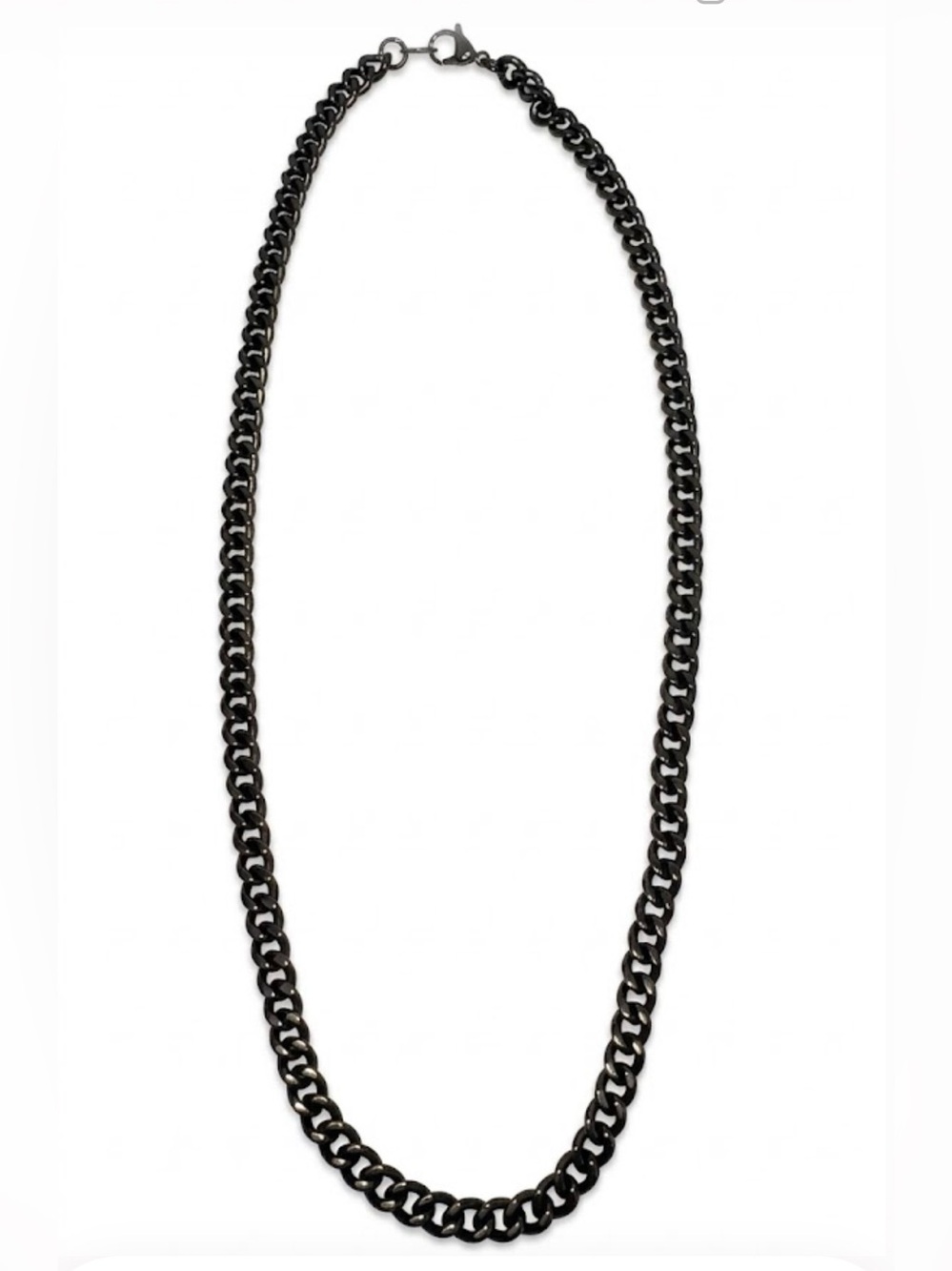 Men's Black Stainless Steel Cuban Link Curb Chain Necklace - 7mm / 22"